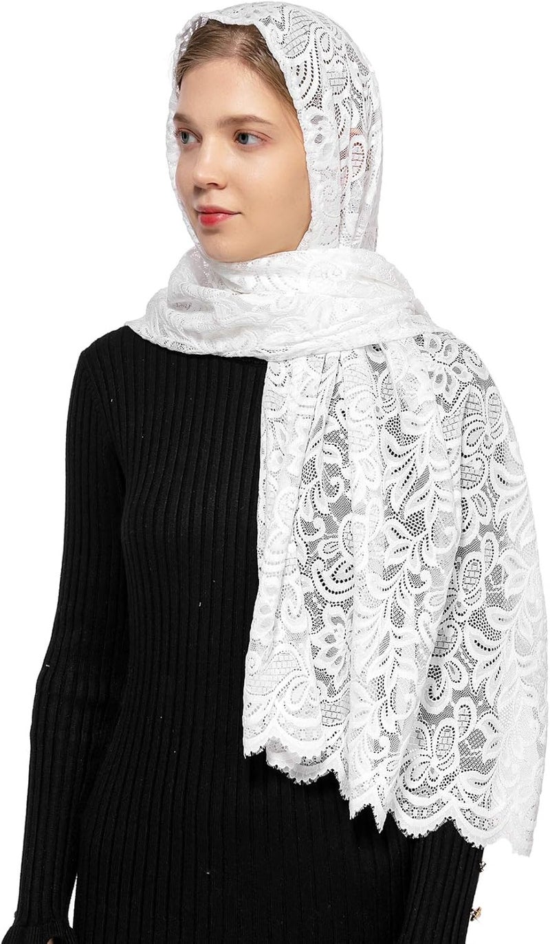 Wgior Rectangular Chapel Veil Scarf Catholic Church Veils Mantilla Wrap Shawl Mass Head Covering - Image 1